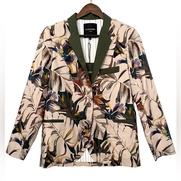 LE SUPERBE Coastal Paradise Floral printed blazer cotton tropical jacket Small 4
